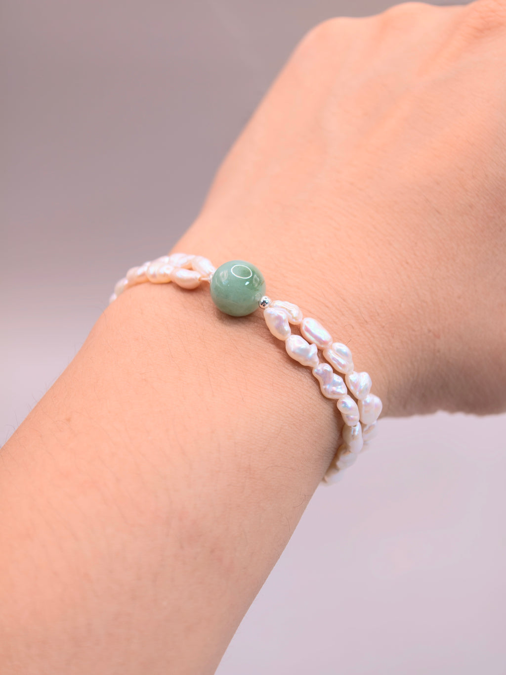 Baroque Pearl & Jadeite Bracelet｜巴洛克珍珠果綠翡翠雙鍊手鍊《翠心・雙軌》
