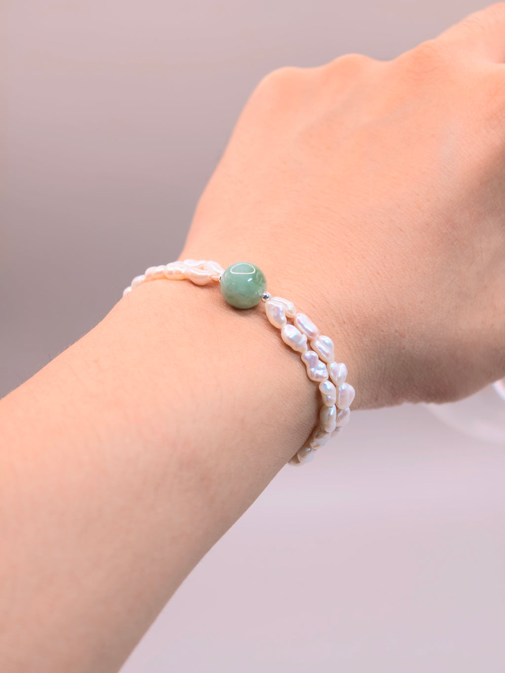 Baroque Pearl & Jadeite Bracelet｜巴洛克珍珠果綠翡翠雙鍊手鍊《翠心・雙軌》