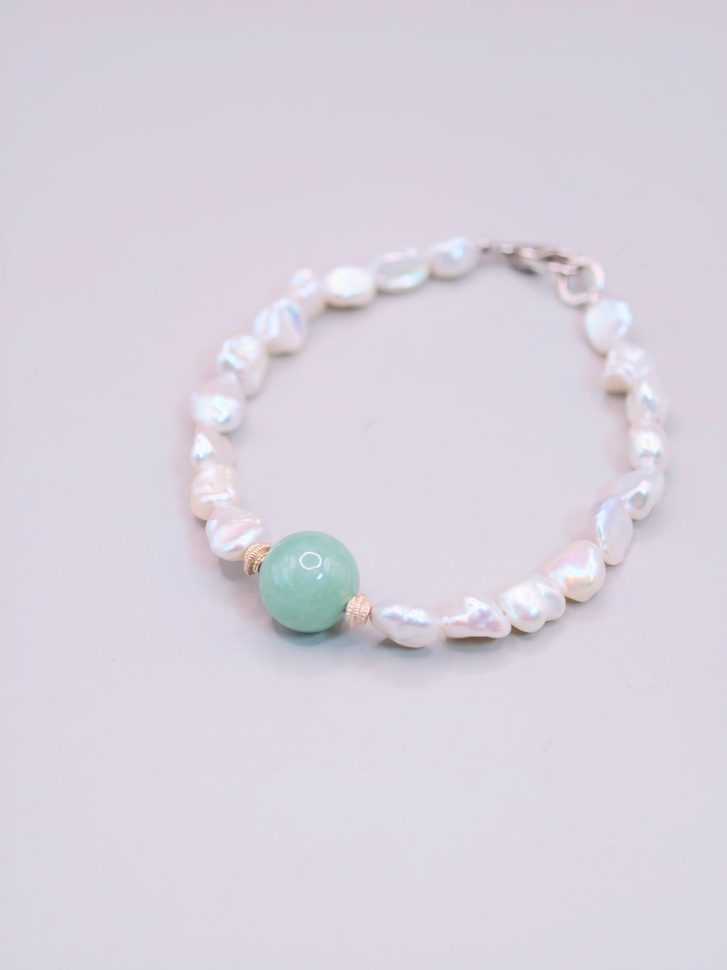 Baroque Pearl & Jadeite Bracelet｜巴洛克珍珠果綠翡翠手鍊《翠心・流光》