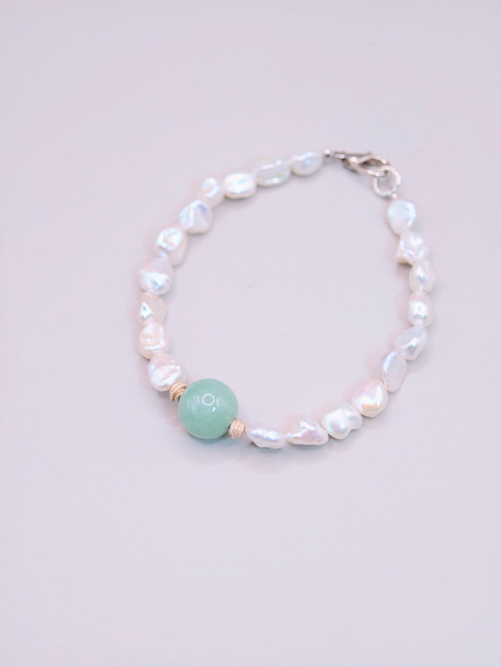 Baroque Pearl & Jadeite Bracelet｜巴洛克珍珠果綠翡翠手鍊《翠心・流光》