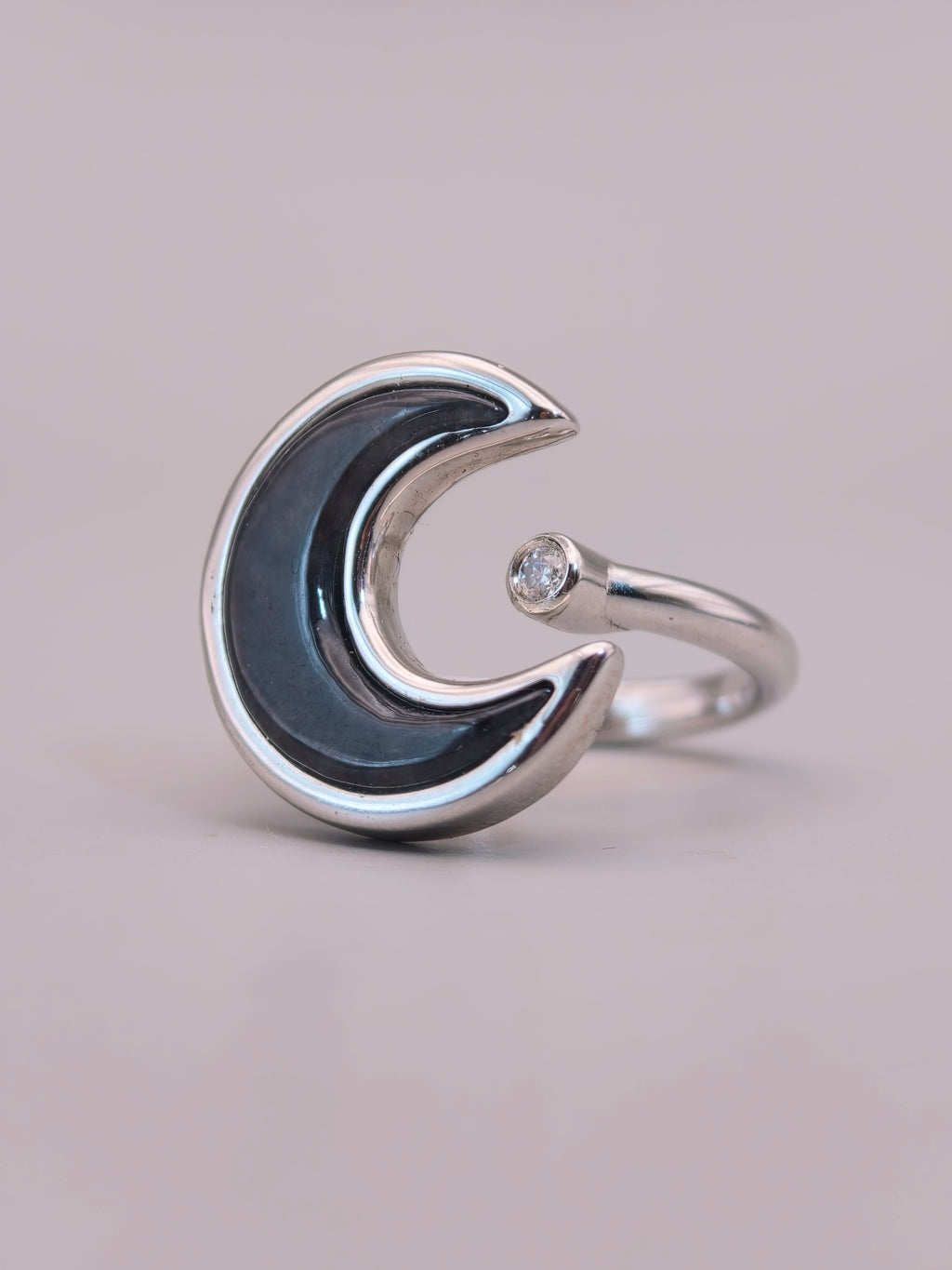 925 Silver Black Jadeite Ring｜925銀烏雞翡翠戒指《烏月・單軌》