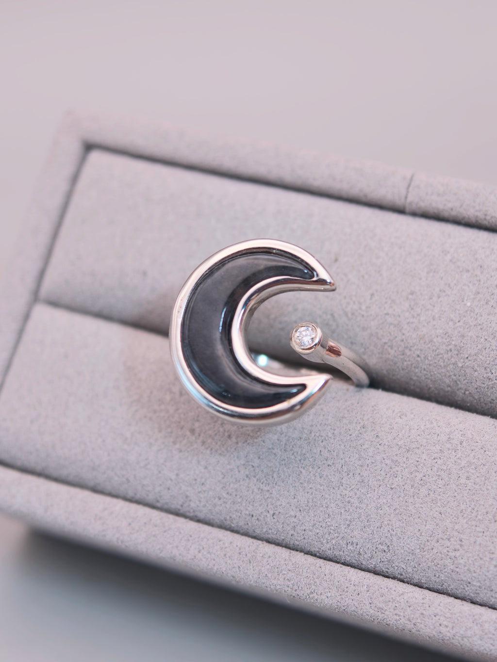 925 Silver Black Jadeite Ring｜925銀烏雞翡翠戒指《烏月・單軌》