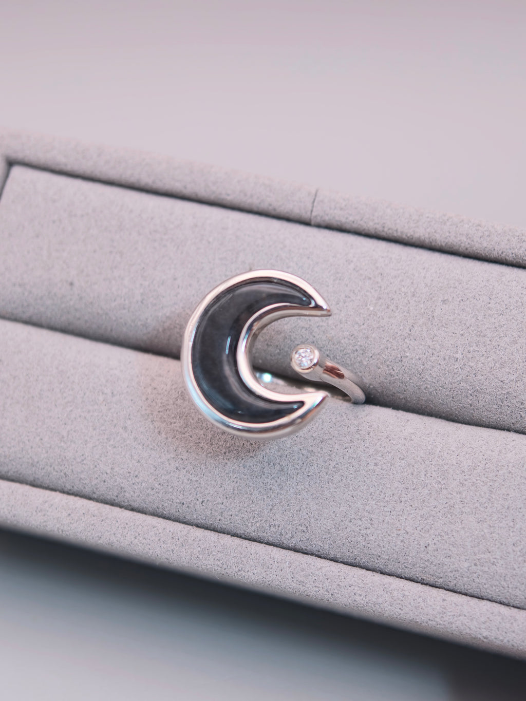 925 Silver Black Jadeite Ring｜925銀烏雞翡翠戒指《烏月・單軌》