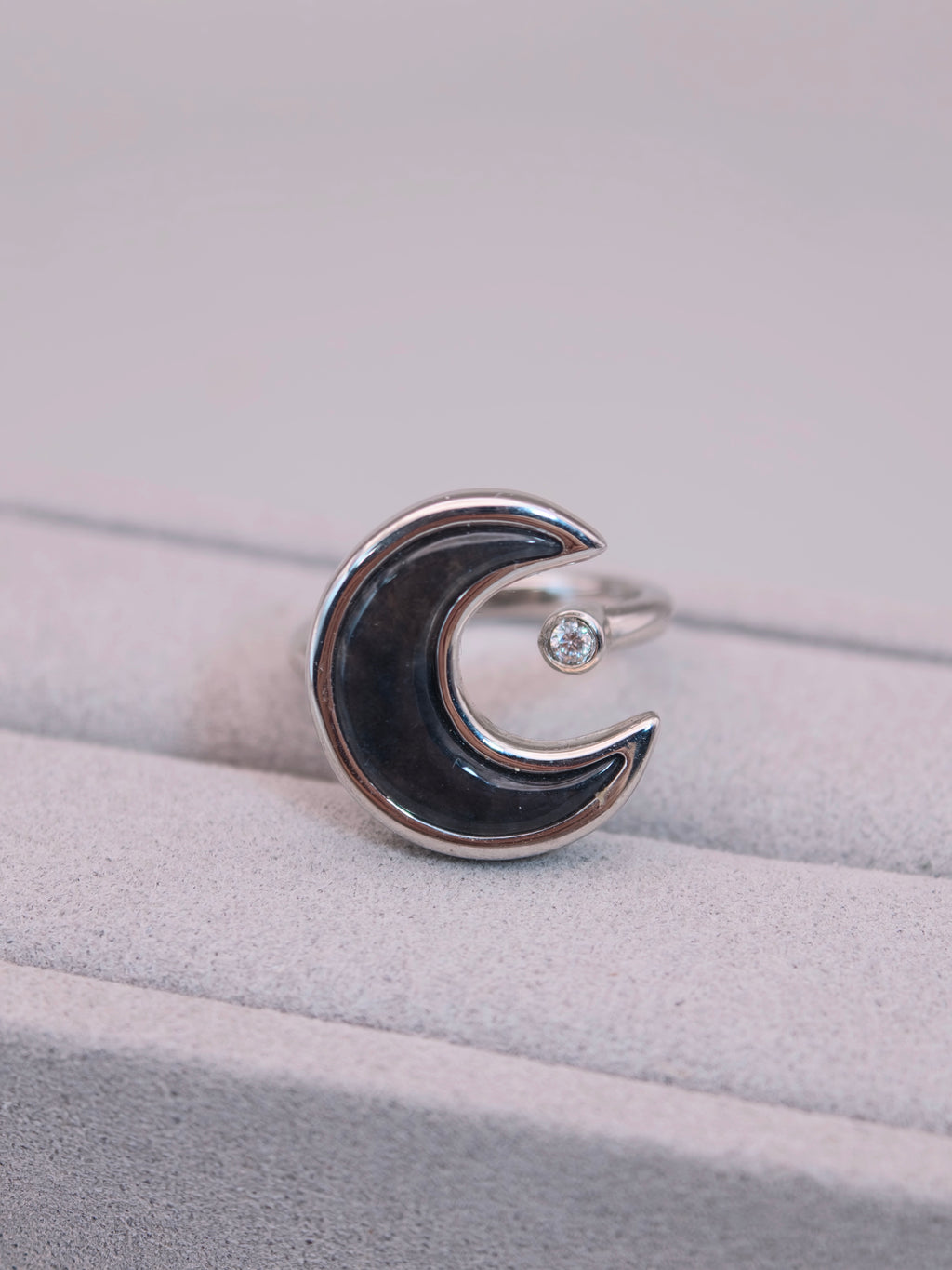 925 Silver Black Jadeite Ring｜925銀烏雞翡翠戒指《烏月・單軌》
