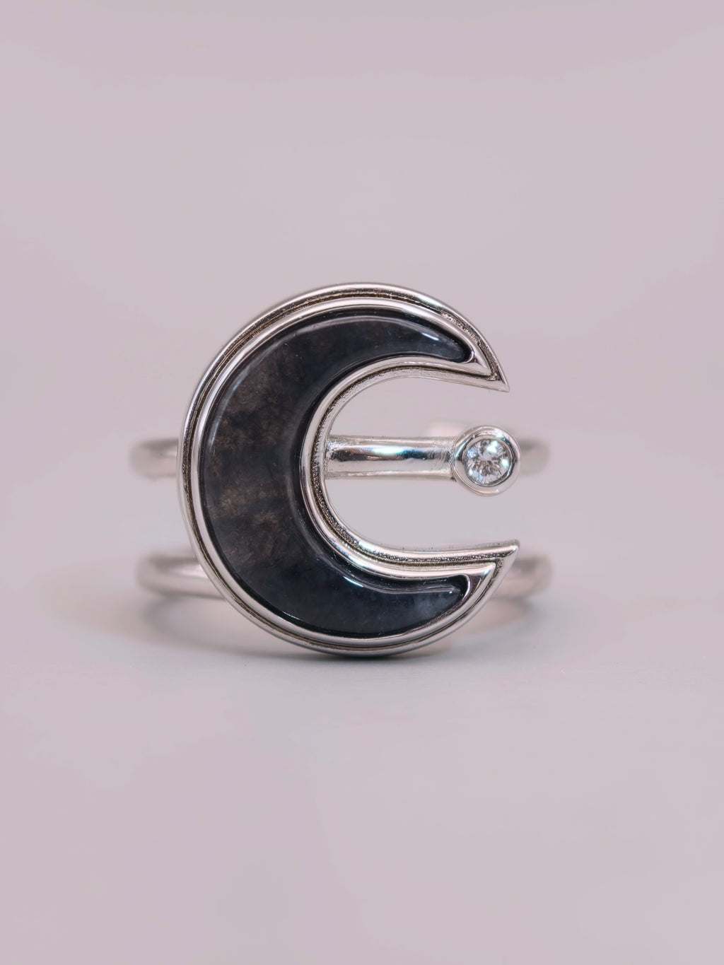 925 Silver Black Jadeite Ring｜925銀烏雞翡翠戒指《烏月・雙軌》