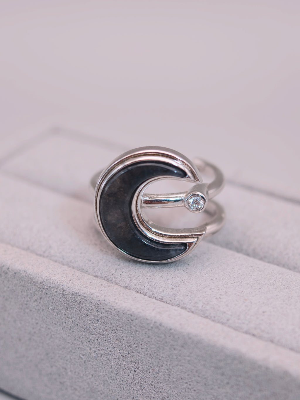925 Silver Black Jadeite Ring｜925銀烏雞翡翠戒指《烏月・雙軌》