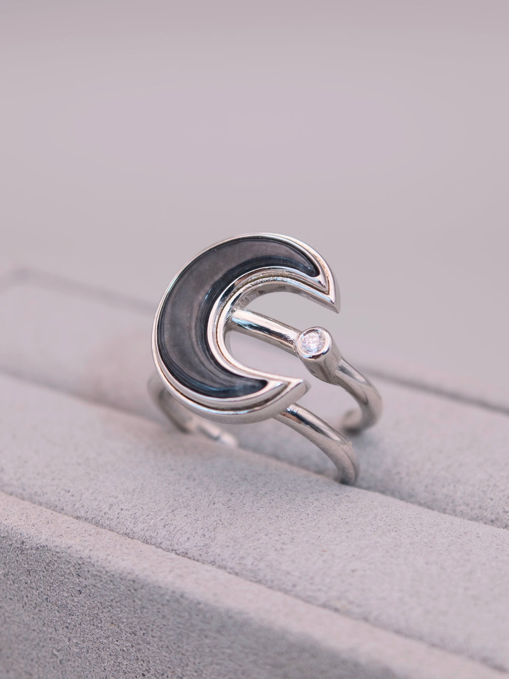 925 Silver Black Jadeite Ring｜925銀烏雞翡翠戒指《烏月・雙軌》