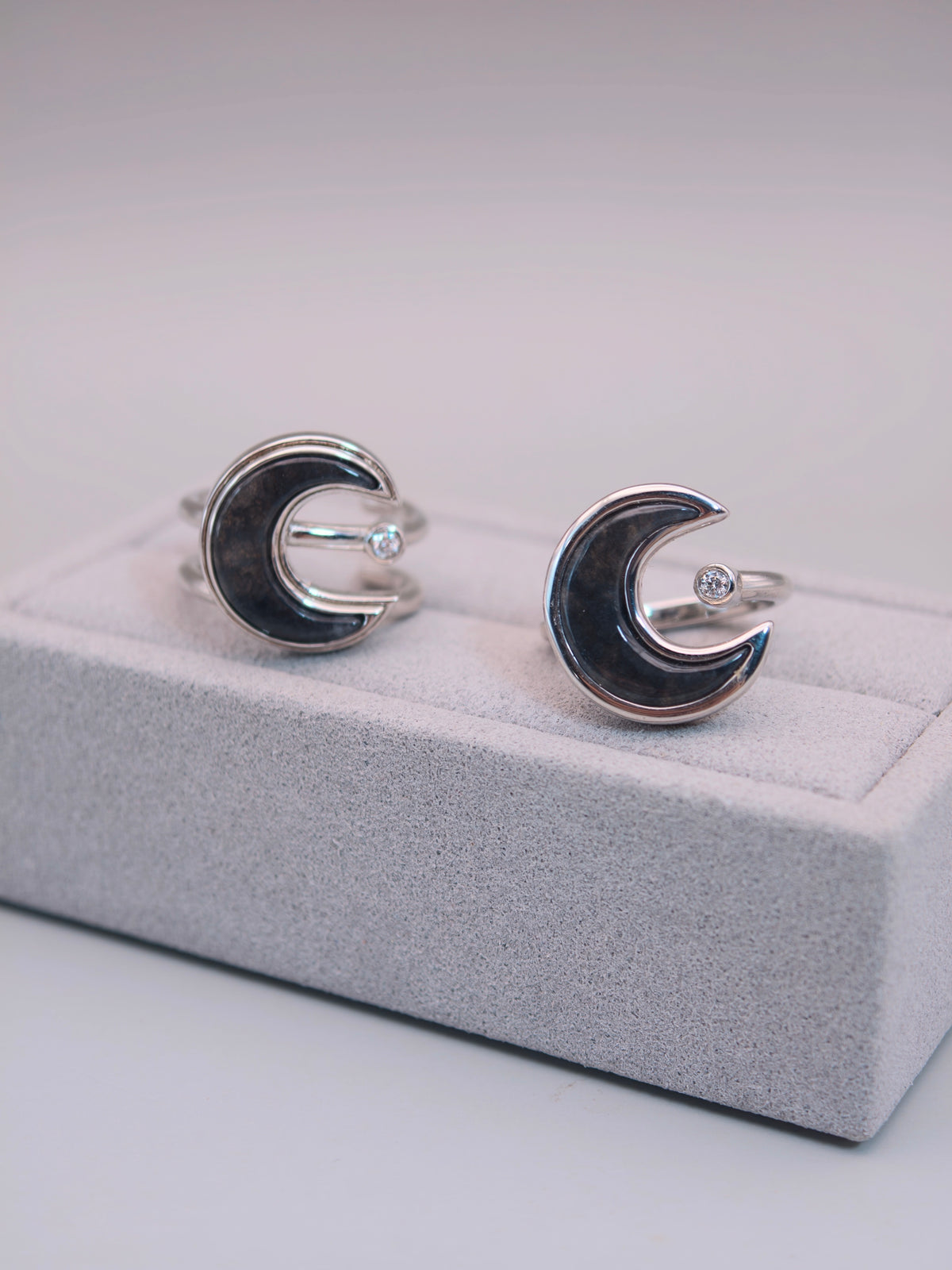 925 Silver Black Jadeite Ring｜925銀烏雞翡翠戒指《烏月・雙軌》