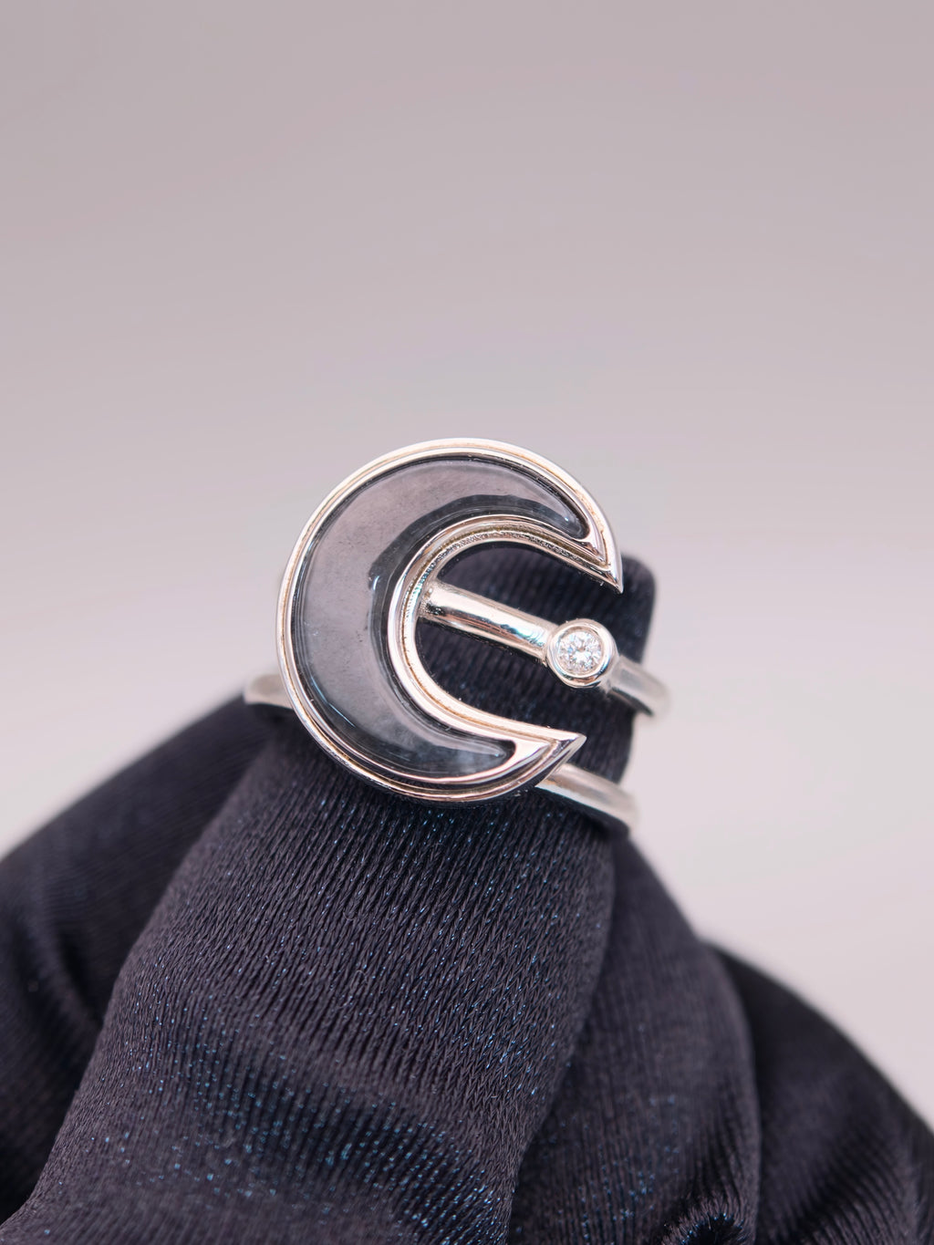 925 Silver Black Jadeite Ring｜925銀烏雞翡翠戒指《烏月・雙軌》