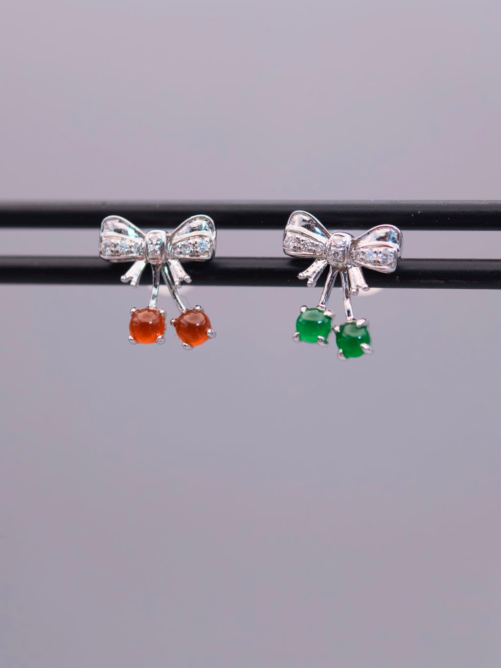 18K Jadeite Bow Earrings｜18K雙色翡翠蝴蝶結耳環《雙星・映翠》