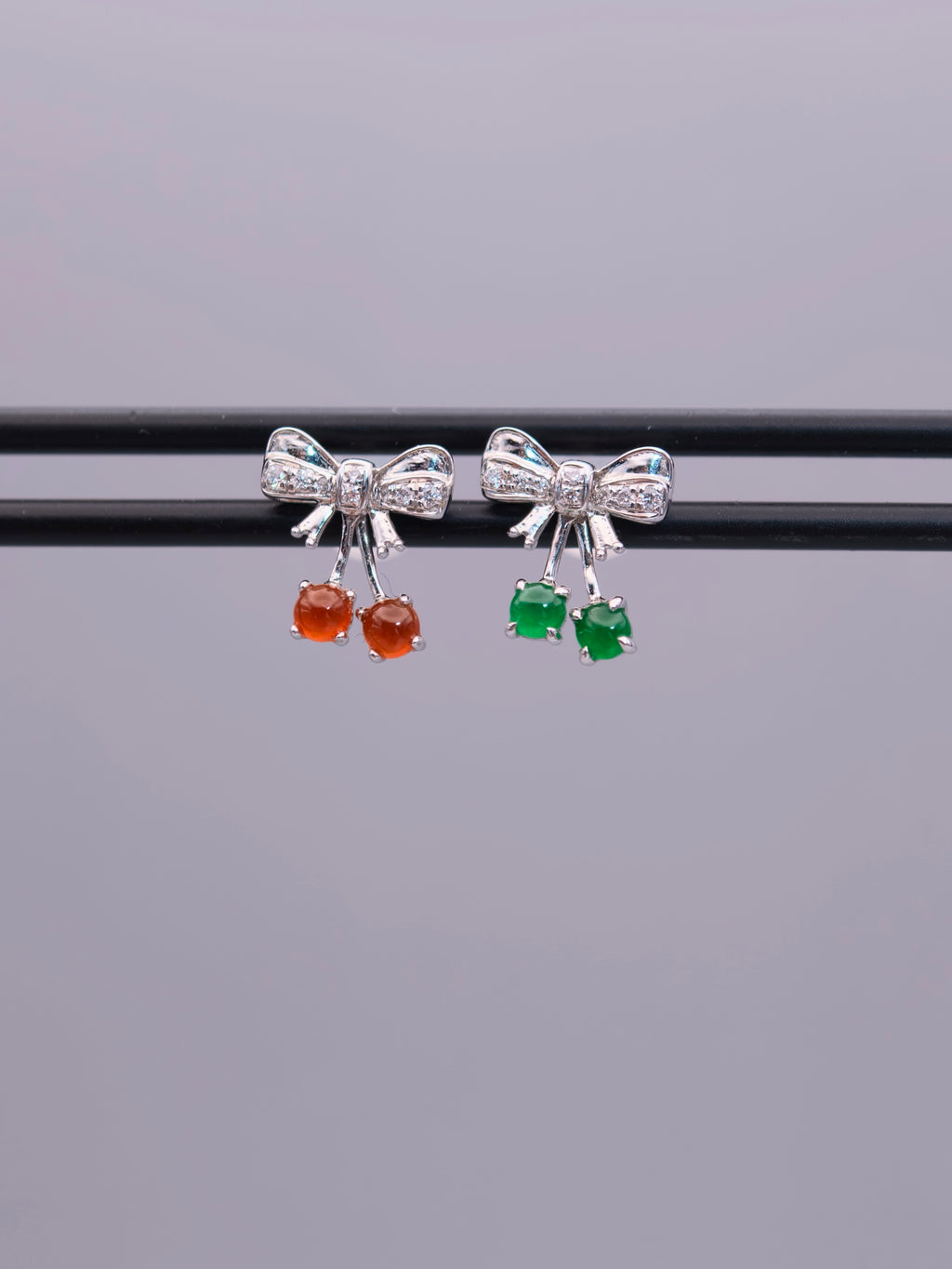 18K Jadeite Bow Earrings｜18K雙色翡翠蝴蝶結耳環《雙星・映翠》