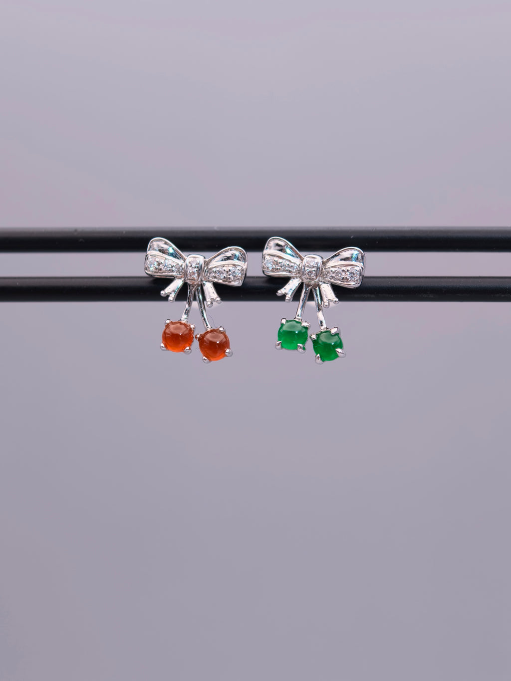 18K Jadeite Bow Earrings｜18K雙色翡翠蝴蝶結耳環《雙星・映翠》